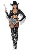 Forplay Womens 3pc. Cowgirl Adult Sized Costumes, Black Silver, Medium/Large US