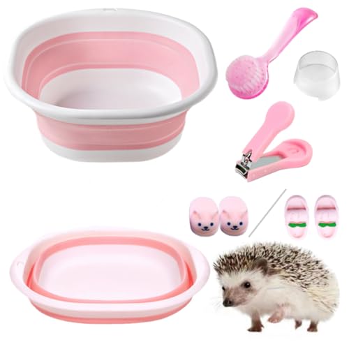 Hedgehog Bath Supplies Small Animal Bath Supplies Include Foldable Bathtub 1 Hamster Hedgehog Nail Clipper Trimmer 1 Cleaning Brush A Pair of Random slippers