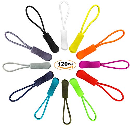 EuTengHao 120 Pcs Zipper Pulls - Nylon Cord Zipper Extension Pulls for Clothes, Backpacks, Traveling Case, Handbag, Purse, Tents (12 colors)