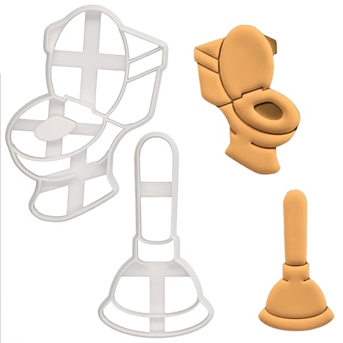 BAKERLOGY Set of 2 Toilet Bowl and Plunger Cookie Cutters - Detailed Biscuit Cutter Design for Baking and Crafts, ideal on fondant, dough, clay