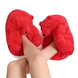 Women's Teddy Bear Slippers Red Cute House Bedroom Slippers for Women,Fuzzy Animal Slippers Indoor Cozy Soft Slip on Slippers Shoes for Women Teen Girl Trendy Stuff Valentine's Birthday Holiday Gifts