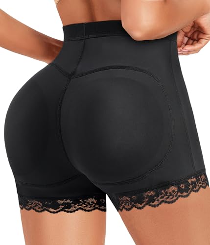 AOSBOEI Women Butt Lifter Panties Padded Shapewear Hip Enhancer Pads Shorts Seamless Underwear Tummy Control Boyshorts Black