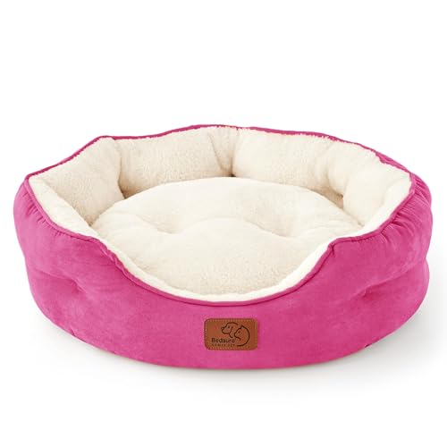 Bedsure Dog Beds for Small Dogs - Round Cat Beds for Indoor Cats, Washable Pet Bed for Puppy and Kitten with Slip-Resistant Bottom, 20 Inches, Sachet Pink