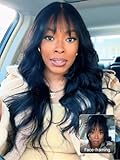 Nadula 7x5 Bye Bye Knots Curtain Bangs Wig Glueless Pre Everything Loose Wave Wigs Human Hair Pre Plucked Pre Cut Invisible Bleached Knots Ready to Wear Wig Natural Black Color 180% Density 16inch