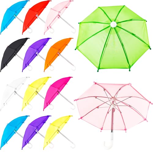 Plukeen 14 Pcs Mini Doll Umbrellas 1:6 Scale Miniature Umbrellas Bulk Small Colorful Sunny Rainy Umbrella for 18 Inch Girl Doll Photography Props Table Cake Decors, 10 Colors