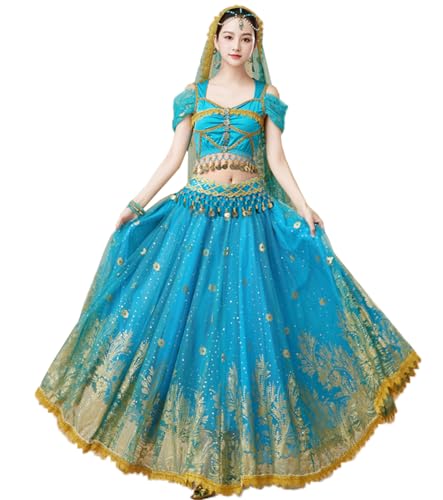 ORIDOOR Ladies dress up costumes Indian Aladdin Jasmine Princess Belly dancing Bollywood costumes Medium 01-Blue