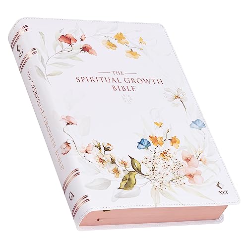 The Spiritual Growth Bible, Study Bible, NLT - New Living Translation Holy Bible, Faux Leather, White Printed Floral (NLT Spiritual Growth Editions)