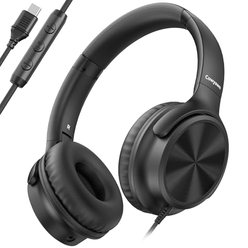 Cowyawn USB C Headphones Wired, Over Ear USB C Wired Headphones with Microphone, Volume Control, HD Stereo Sound, Foldable USB Type C Headphones for Adult/Teens/Chromebook/Laptop/Computer/iPhone,Black
