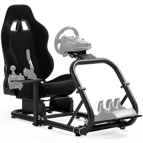 Dardoo Racing Simulator Cockpit Frame with Black Seat Fits for Logitech/Thrustmaster/Fanatec G27 G29 G920 G923, Adjustable Racing Wheel Stand, Not Included Wheel, Pedal and Handbrake