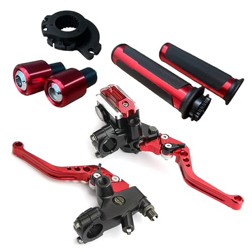 LisylineAuto Universal Motorcycle Brake Levers 7/8“ 22mm Handlebar Brake Master Cylinder Clutch Lever Set + Hand Grips + Handlebar Ends Set Fit for Harley Honda Kawasaki Suzuki Yamaha (Red)