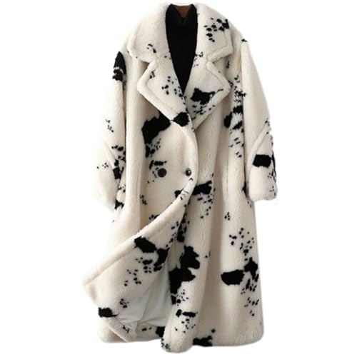 RomanticDesign Women's Cozy Faux Fur Jacket Coat Long Fluffy Plush Outerwear Winter Warm Casual Cardigan, White Black US 8