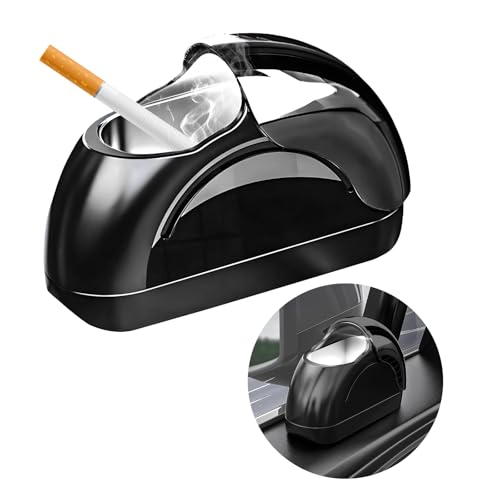 Wevdn Car Ashtray with Lid, Portable Smokeless Car Door Cigarette Ashtray with LED Light, Windproof Automotive Ash Tray for Most Car Home Office Outdoor Use, Car Accessories (Black)