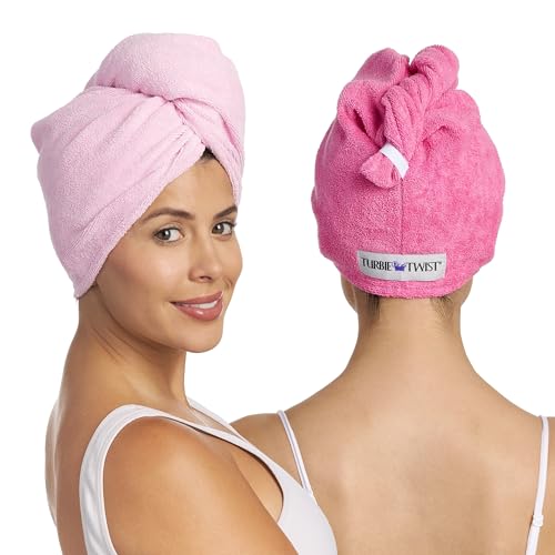 Turbie Twist 2-Pack Microfiber Hair Towel for Beauty, Travel, Gifting - Hair Wrap Turban for Straight, Wavy & Curly Hair - Premium Hair Care - Dark Pink & Light Pink