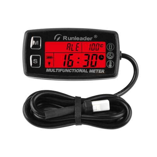 Runleader Digital Engine Temp Gauge Hour Meter Tachometer, Battery Replaceable for Lawn Mower Generator Motorcycle Pit Bike ATV Outboard Motor etc.