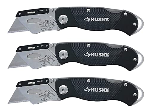 Folding Sure-Grip Lock Back Utility Knives Multi Pack (3 Piece Set: 3 x Husky Knives w/Blades) (Colors Vary) (Multi Pack)