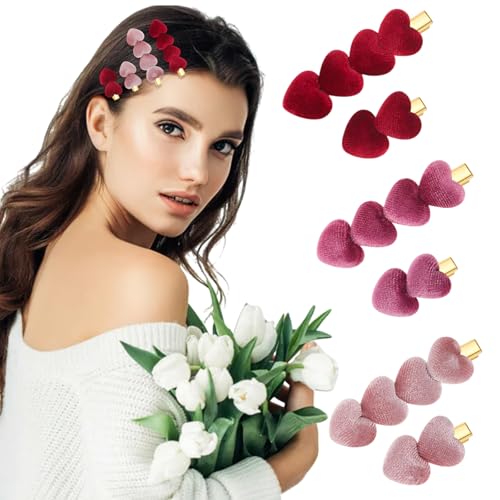 6 Pcs Velvet Heart Hair Clips for Women Heart Hair Barrettes Sweet Lovely Hairpins Valnetine's Day Hair Accessories for Daily Styling Valnetine's Day Themed Party