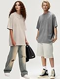 Arssm 3 Pack Men Oversized T Shirts Vintage Tee Loose Fit Short Sleeve Casual Streetwear Baggy Washed Unisex Tops(BlackGreyBeige-L)