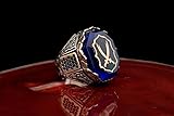 Hz. Ali's Sword, Zulfikar Sword Ring, Engraved in Blue Amber Stone, Islamic Ring, Double Zulfikar, Islamic Zulfiqar, Muslim jewelry (10.5)