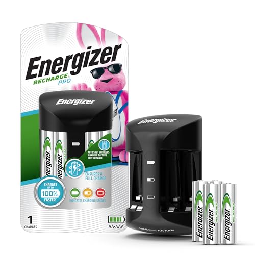 Energizer Recharge Pro Rechargeable AAA and AA Battery Charger With 4 NiMh Rechargeable AA Batteries, Provides a Full Charge in 3 Hours