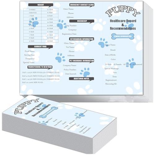 100 Pcs Puppy Vaccination Record Cards Dog Vaccines Large Records Canine Health Record Books 8.3 x 11 Inch Puppy Shot Record Booklets Canine Health Record for Pet Supplies Home