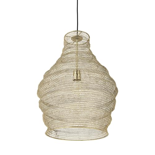 HomeRoots Gold Metal Wire Mesh Hanging Pendant Light