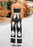 PRETTYGARDEN Women's Summer Boho Jumpsuits One Piece Beach Vacation Outfits Spaghetti Strap Wide Leg Pants Rompers (Black,Large)