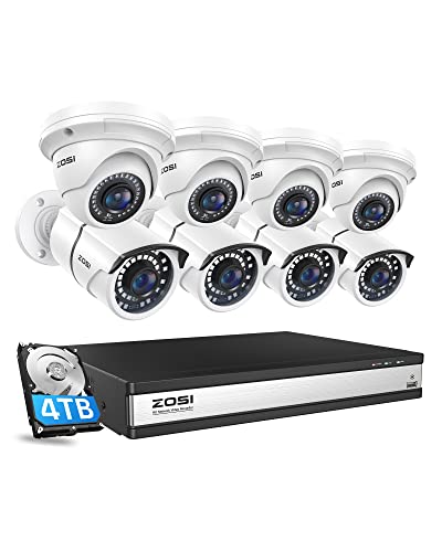 ZOSI 16CH 4K PoE Home Security Camera System,H.265+ 8MP 16 Channel CCTV NVR with 4TB HDD for 24-7 Recording,8pcs Wired 5MP PoE IP Cameras Outdoor Indoor,Night Vision,Motion Alert,Remote Access