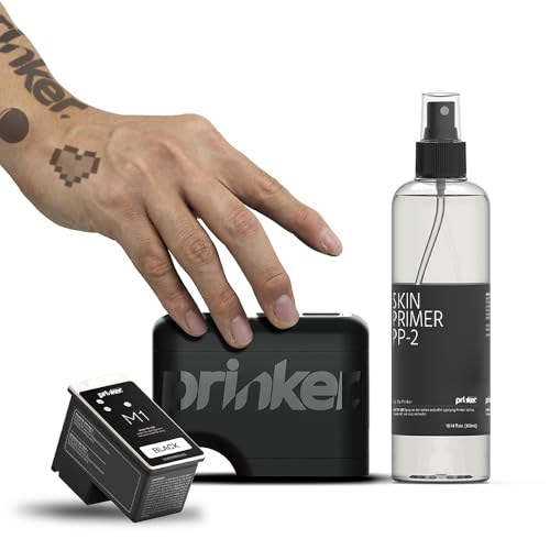 Prinker M Black Temporary Tattoo Printer, Custom Tattoos in Seconds, Water-Resistant and Soap-Washable, Android & iOS Compatible, Fun & Easy, Festivals Parties Events, Black Cosmetic Ink Included