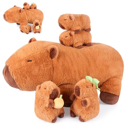 SuzziPals 5-in-1 Capybara Stuffed Animals with Babies Inside, 5PC Set Plush with Mommy & 4 Babies, Cute 3 to 8 Year Old Girl Gifts, Imaginative Play Toys