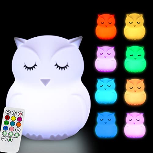 Glinrui Large Owl Night Lights for Kids LED Nursery Lamp Children's Room Moon Bedside Lamp, Changeable Brightness & Color Child Table Night-Light, Lighting for Travel and Camping Child Gift - Large