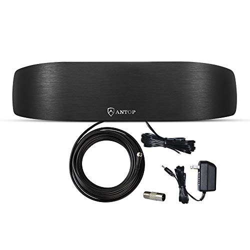 Antop High Gain Indoor Radio Antenna, Multi-Directional Amplified AM FM Antenna 50 Miles with Amplifier Signal Booster and 4G Filter for Stereo Radio Audio Signals, Perfect for Home/RV/Mobile Use