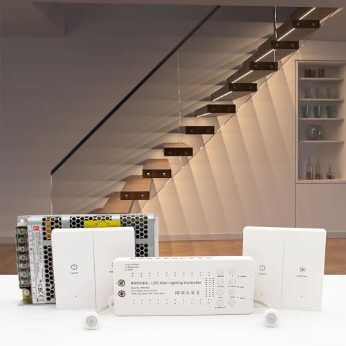 RWOFNIA Wall Switch Control and Motion Sensor LED Stair Lighting Kit RW-5620, 40 Inches Long Cuttable LED Light for Indoor LED Stair Lights (Warm White 3000K, 20 Stairs)