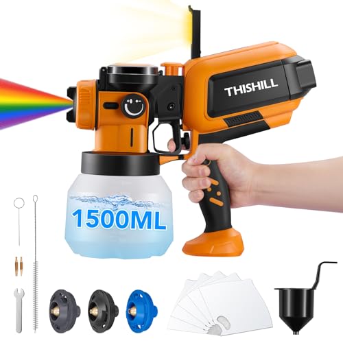 This Hill 1000W High Power Electric Spray Paint Gun,1500ML Container Paint Sprayer for House Painting,Brass Nozzle Storage Bin,Easy to Clean for Furniture,Cabinets,Gardens,Doghouse ect