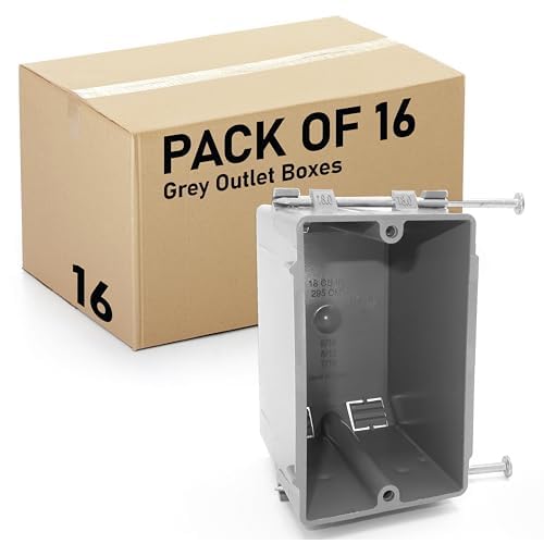 (16 Pack) 22 Cubic Inch Plastic Electrical Box, Grey Deep Outlet Box, One Gang New Work Junction Box, Captive Nails, Length 3.75'', Width 2.25'', Depth 2.9'', PVC Outlet Box, 22.5 Cu. in. Capacity