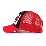 ililily Premium Howels Embroidery Vintage Baseball Cap Distressed Trucker Hat, Black/Red, Medium