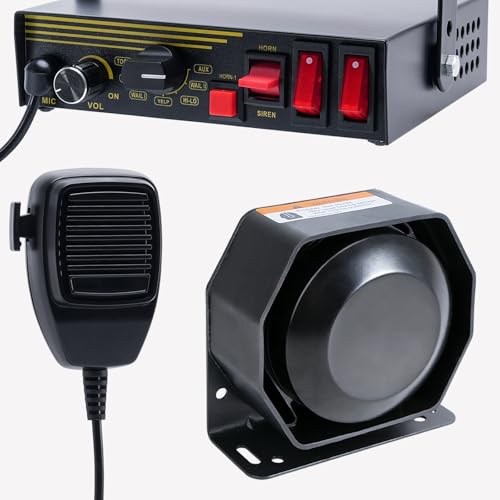 JAMTON 200W 12V 9 Tone Emergency Police Siren System, Slim Speaker Horn, Handheld Microphone, for Emergency Vehicles Truck Firefighters Ambulance