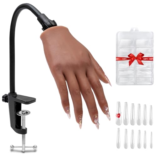 Veikmv Nail Silicone Practice Hand For Acrylic Nails Training Fake Hand Nail Art Practice Tools Hand Tattooed Nail Jewelry Showcase Supplies Manicure Beginners suits