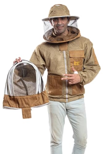 Massive Bee Store -- Beekeeping Fully Ventilated Jacket in Multi-Color with Round Veil (M, Khaki with Two Veils)