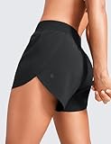 CRZ YOGA Mid Waisted Dolphin Athletic Shorts for Women 4" Lightweight High Split for Gym Workout with Liner Quick Dry Black X-Small