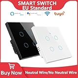 XJRJ EU Smart Switch, WiFi Smartlife, Neutral/No Neutral Wire, 220V Touch Light Switch, 1/2/3/4 Gang 101JL-WHITE-04