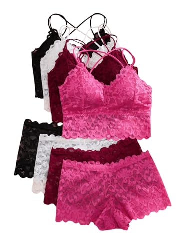 MakeMeChic Women's Lingerie Set Matching Lace Bra and Panty Set Multicolored Medium