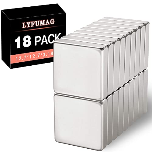 LYFUMAG 18 Pack Neodymium Square Magnets - Strong, N35 Rare Earth Magnets for Fridge, Crafts, Whiteboards, Office & Tool Storage, 1/2 in x 1/2 in x 1/8 in