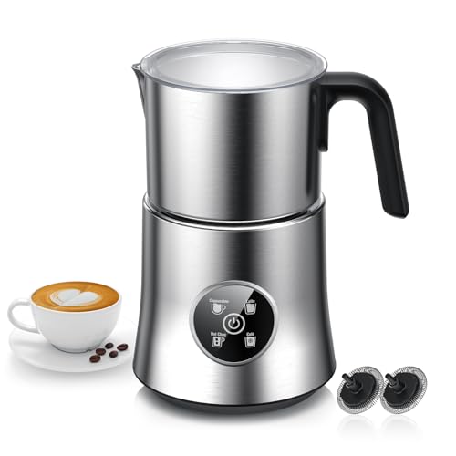 Milk Frother, Detachable Large-Capacity Electric Frother, Milk Steamer for Coffee, Cappuccino, Latte, Choc, Stainless Steel Jug, BPA-Free Transparent Lid