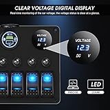 MKING 6 Gang Marine Switch Panel - Waterproof Rocker Switches with USB & Type-C Charger, Circuit Breaker, Digital Voltmeter, and Power Socket, Compatible with 12V-24V Vehicles