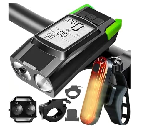 3-in-1Multi Functional Bike Light 800 lumens Nighttime Speedometer, Horn, Lights, Bike Light Speedometer, Waterproof Bike Headlight and taillight Set, Bike Accessories,Bike Speedometer