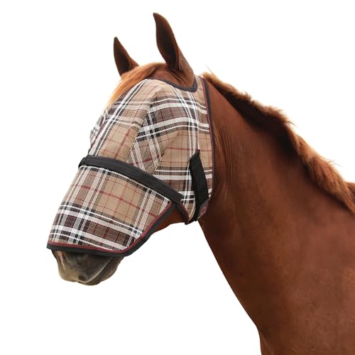 Kensington Signature Removable Nose Fly Mask - Protects Horses Face Nose While Allowing Full Visibility - Ears Forelock Able to Come Through The Mask (XL, Deluxe Black)