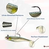 USA Bass Tackle Patriot Shad - Scent Infused Paddle Tail Swimbaits Pre Rigged Fishing Lures Premium Bait with Strong Owner Hook, Fishing Gear for Bass Freshwater Predator Fish - HD Sexy Shad