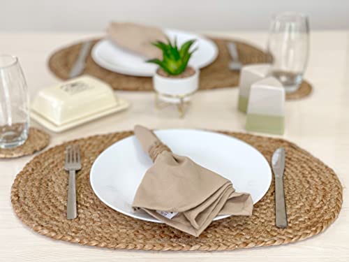 Chardin home Jute Braided Oval PLACEMAT (Set of 4) | Boho Table mats | Artisanally Woven Rustic Table Linen | Color - Natural Jute. (13''x19'')