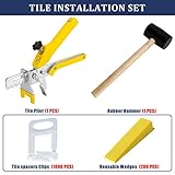 BAUMFEUER Tile Leveling System with Tile Plier and Rubber Mallet, 1000 Piece Tile Spacers Clips and 200 Piece Reusable Wedges, Tile Leveler Tool Set for Tile and Stone Installation (1/16 Inch）