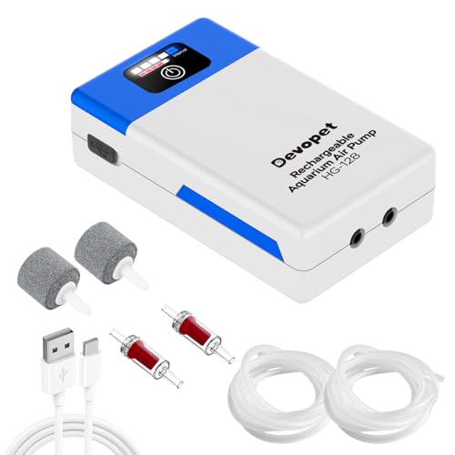 Devopet Battery Powered Aquarium Air Pump, Bait Bucket Portable Aerator, Ultra Quiet Fish Tank Bubbler, USB Rechargeable Oxygen Pump for Outdoor Fishing and Power Outages